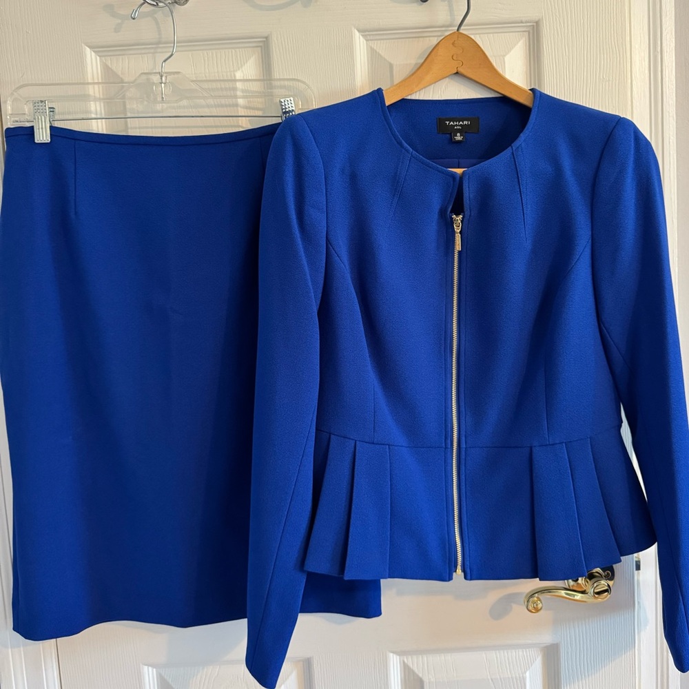 Tahari ASL Royal Blue Blazer and Skirt Ensemble